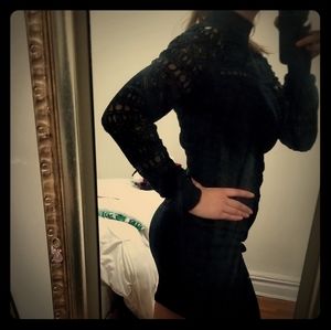 Long Sleeve Mesh Patterned Mini Dress